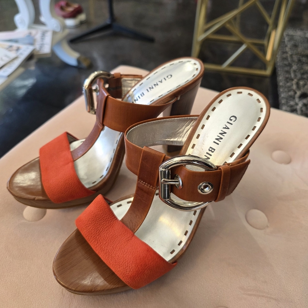 Gianni Bini Orange and Tan Heeled Sandals